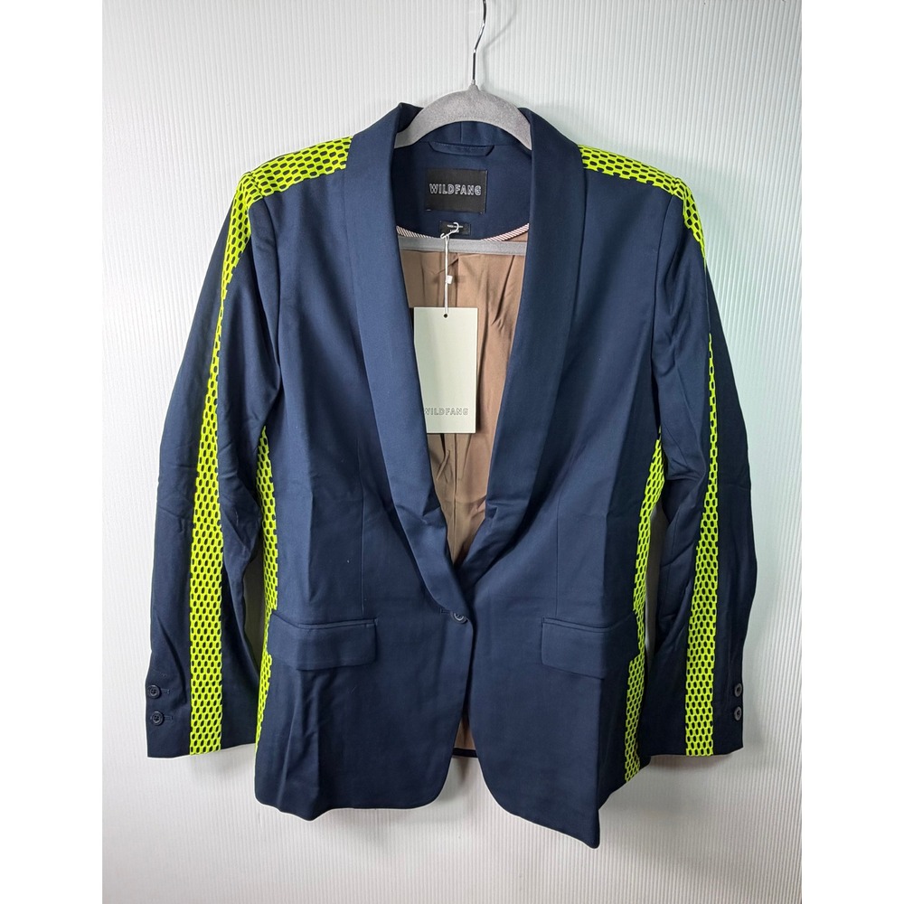Wildfang Empower Colorblock Tux Blazer Womens Large Navy Neon Green Mesh New - Picture 2 of 13